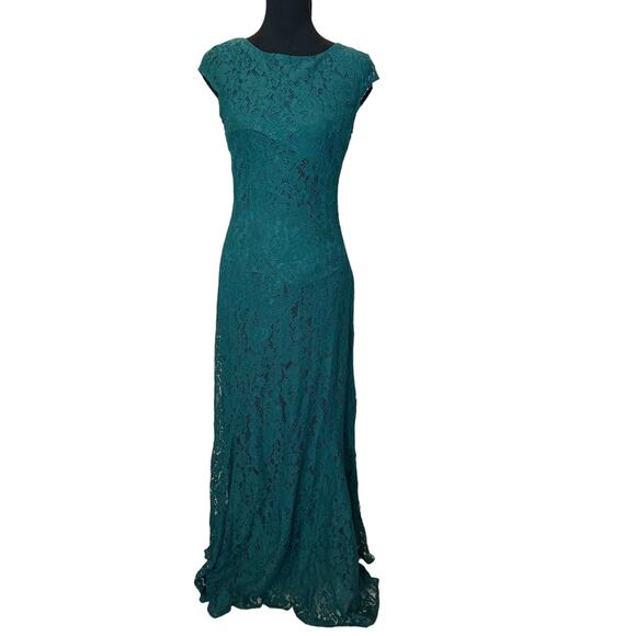New ~ LULU'S ~ Cascading Dreams Emerald Green Lace Maxi Dress Small - Picture 4 of 9